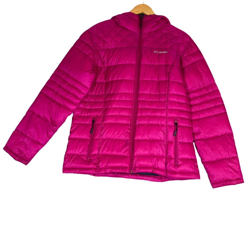 Columbia Womens XL Pink Hooded Puffer Jacket Quilted Full Zip Insulated Coat
